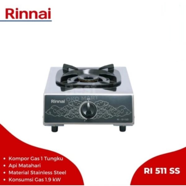 rinnai ri 511ss / kompor gas 1 tungku stainless steel garansi resmi original