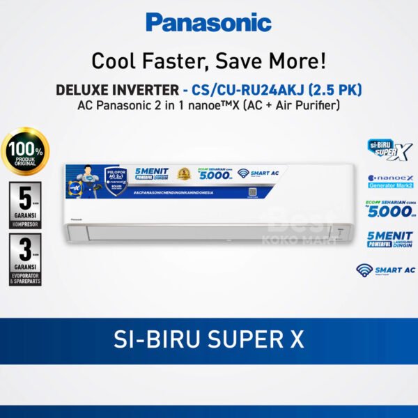 panasonic cs/cu ru24akj ac deluxe inverter nanoe x mark 2 [2.5 pk] garansi resmi original