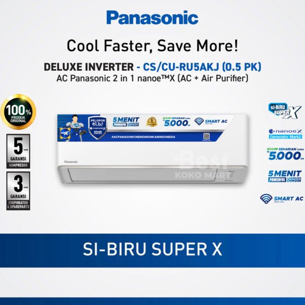 panasonic cs/cu ru5akj ac deluxe inverter nanoe x mark 2 [0.5 pk] garansi resmi original