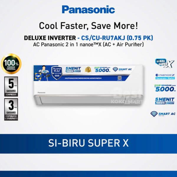 panasonic cs/cu ru7akj ac deluxe inverter nanoe x mark 2 [0.75 pk] garansi resmi original