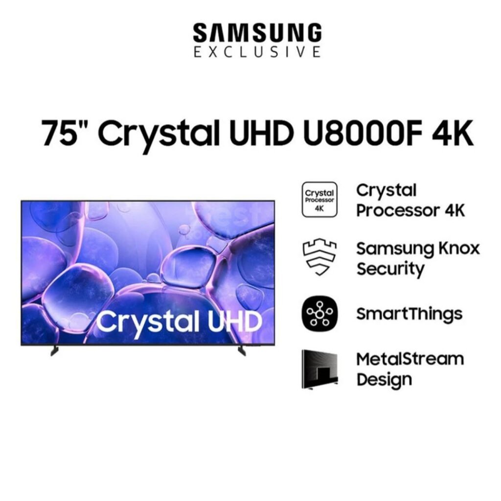 Samsung 75" Crystal UHD 4K U8000F Smart TV | Crystal Processor 4K | SmartThings | UA75U8000FKXXD Garansi Resmi Original