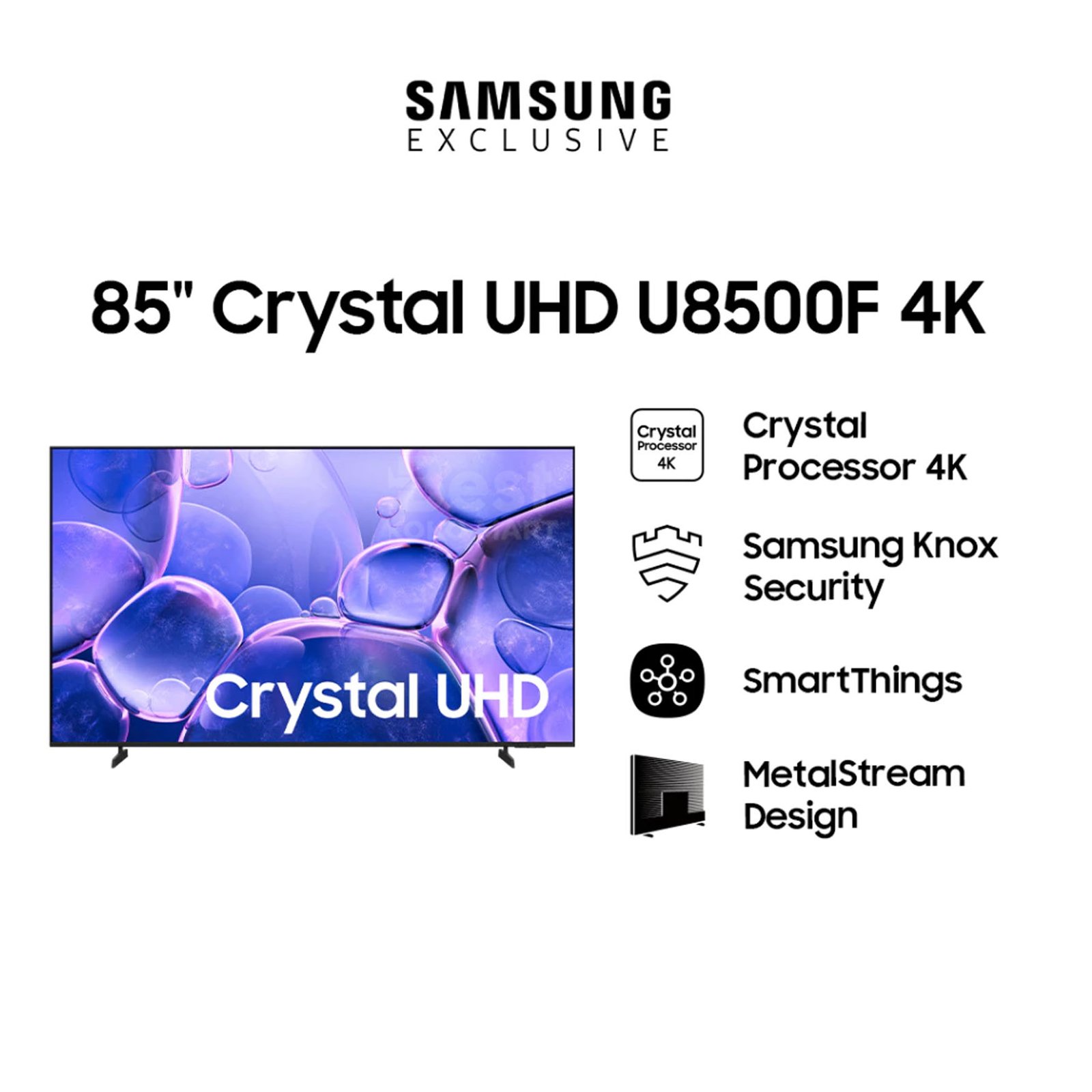 Samsung 85" Crystal UHD 4K U8000F Smart TV | Crystal Processor 4K | SmartThings | UA85U8000FKXXD Garansi Resmi Original - Gambar 1