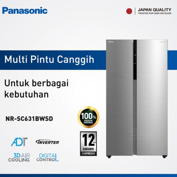 panasonic nr sc631bwsd kulkas side by side infinite inverter silver garansi resmi original