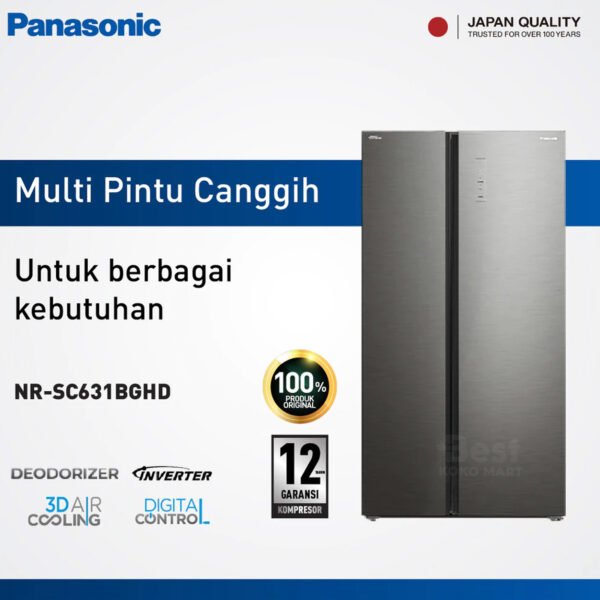 panasonic nr sc631bghd kulkas side by side infinite inverter glass garansi resmi original