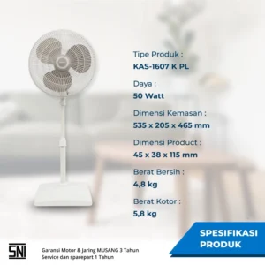 kipas angin miyako kas1607kpl – stand fan 16 inch kaki kotak 50 watt plastik garansi resmi original