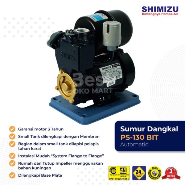 shimizu pompa air otomatis sumur dangkal with small pressure tank ps 130 bit garansi resmi original