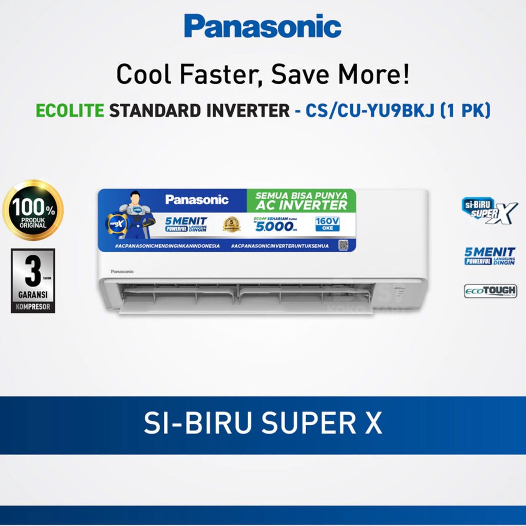 panasonic cs yu9bkj ac split inverter 1 pk | ecolite hemat energi & anti karat putih garansi resmi original