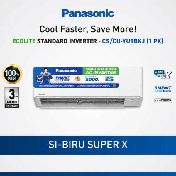 panasonic cs yu9bkj ac split inverter 1 pk | ecolite hemat energi & anti karat putih garansi resmi original