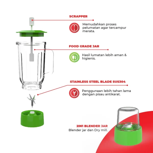 maspion pelumat blender with dry miller 1 liter mt 1272 gl garansi resmi original