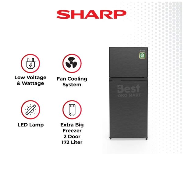 sharp kulkas 2 pintu sj 195mn hs kirei series 172l garansi resmi original