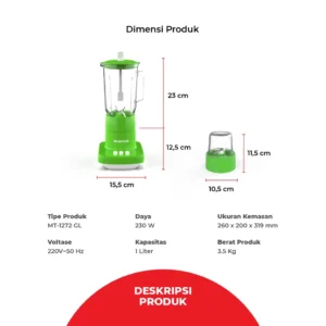 maspion pelumat blender with dry miller 1 liter mt 1272 gl garansi resmi original