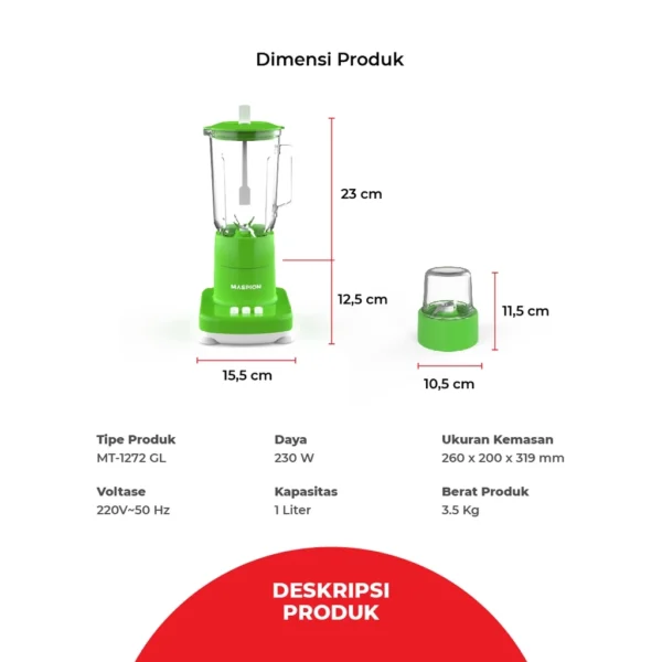 maspion pelumat blender with dry miller 1 liter mt 1272 gl garansi resmi original