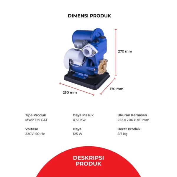 maspion water pump mesin pompa air otomatis mwp 129 pat garansi resmi original