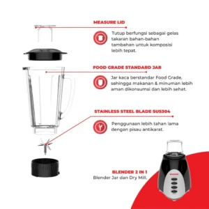 maspion pelumat blender with dry miller 1.25 liter mt 1569 garansi resmi original