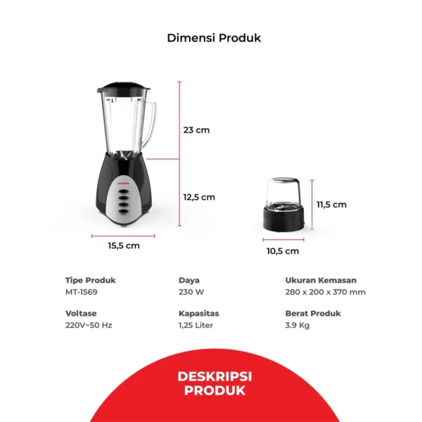 maspion pelumat blender with dry miller 1.25 liter mt 1569 garansi resmi original