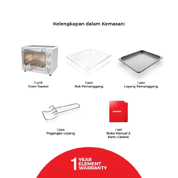 maspion oven toaster tungku pemanggang 18 liter mot 1801 s garansi resmi original