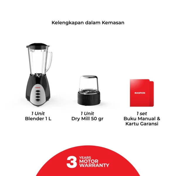 maspion pelumat blender with dry miller 1.25 liter mt 1569 garansi resmi original