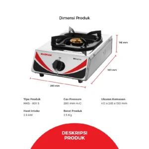 maspion kompor gas 1 tungku stainless steel mks 810 s garansi resmi original