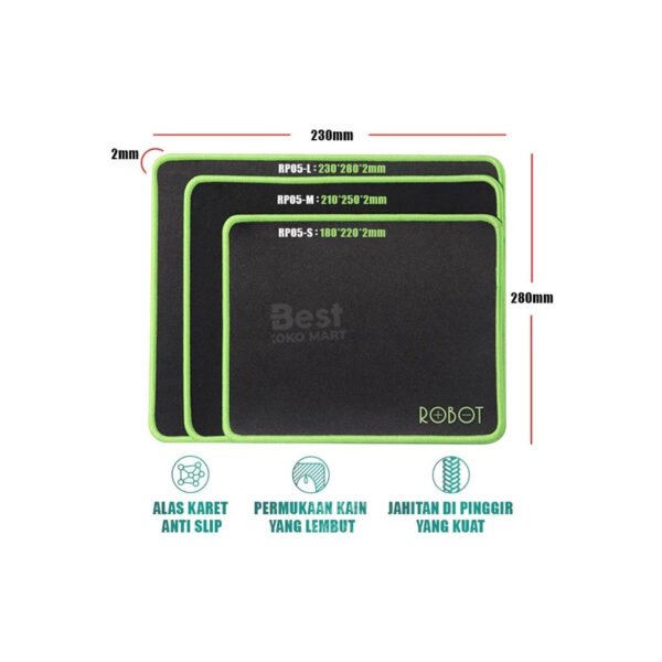 robot mousepad anti slip rp05 gaming polos hitam murah rubber original
