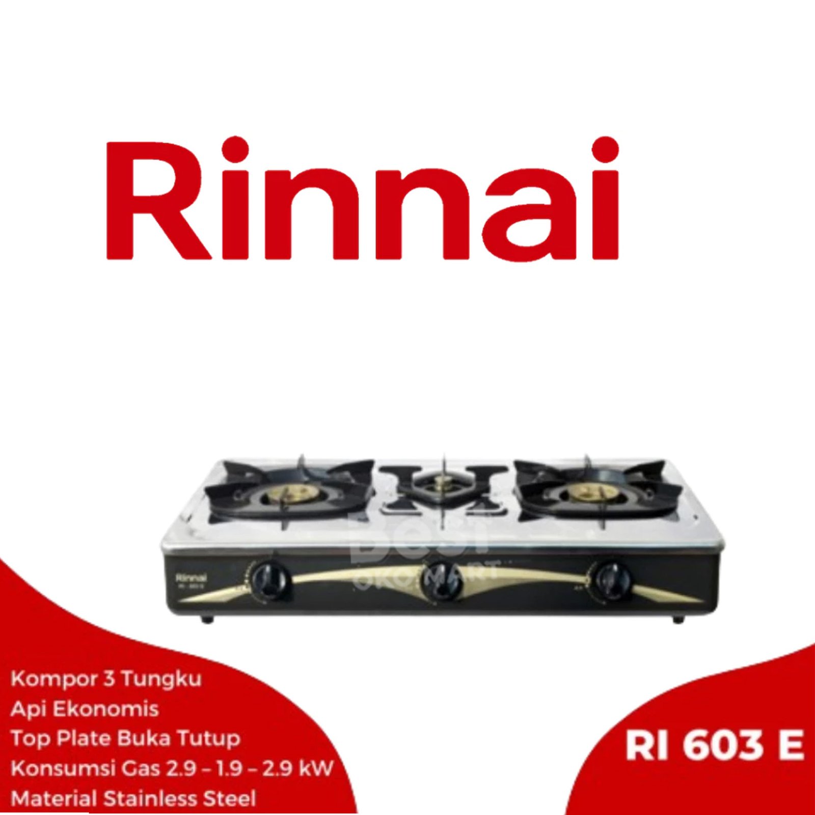 rinnai ri 603 e kompor gas 3 tungku (stainless steel) garansi resmi original rinnai ri 603 e kompor gas 3 tungku (stainless steel) garansi resmi original