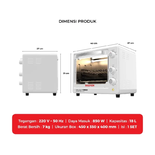 maspion oven toaster tungku pemanggang 18 liter mot 1801 s garansi resmi original