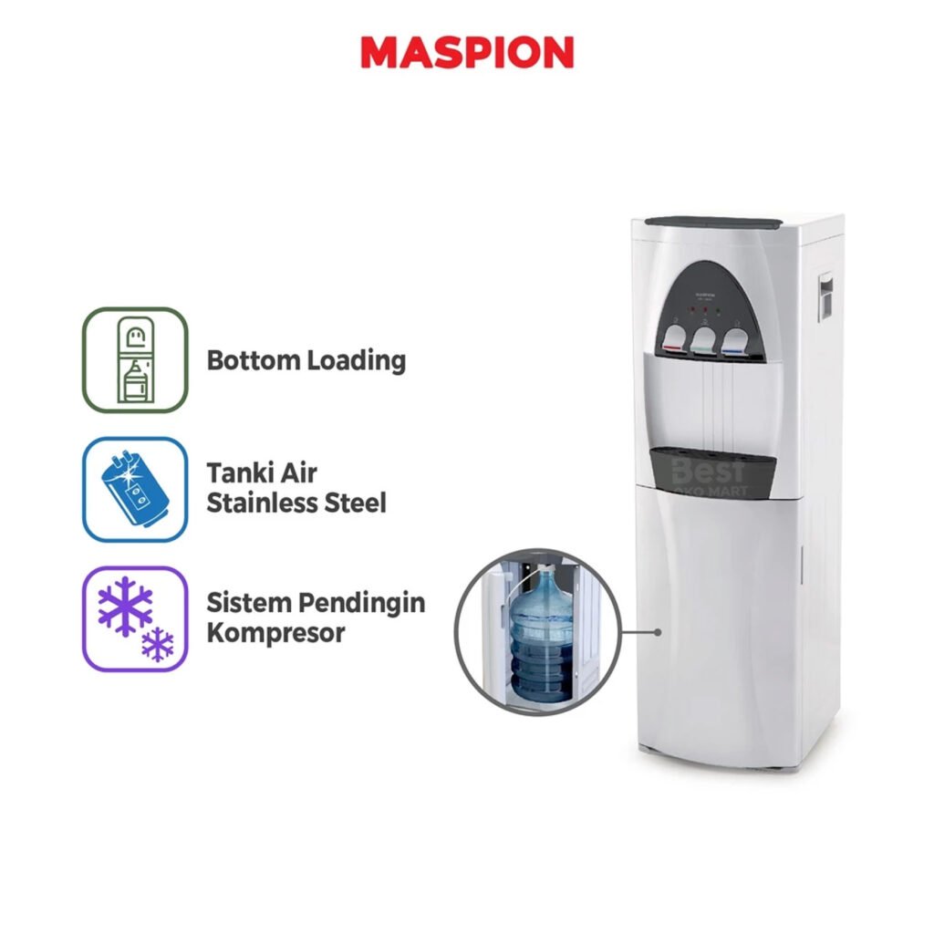 maspion standing dispenser hot cold and normal md 105 bl compressor garansi resmi original
