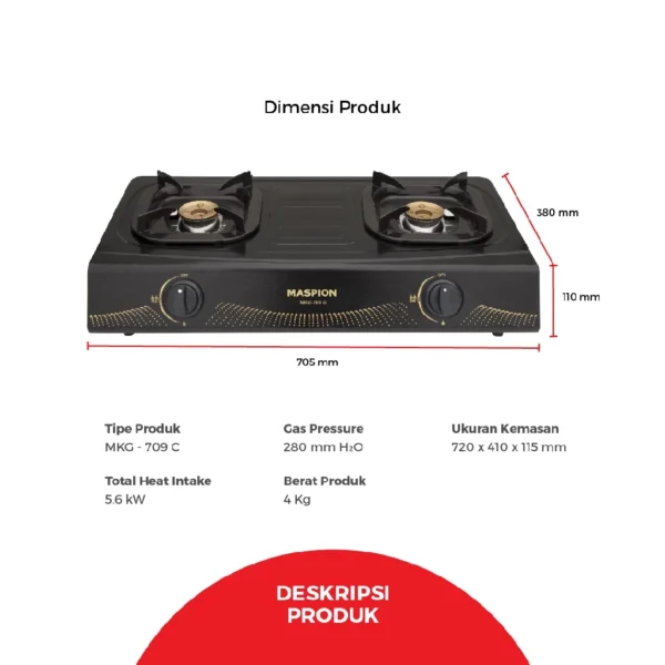 maspion kompor gas 2 tungku mkg 709 c garansi resmi original