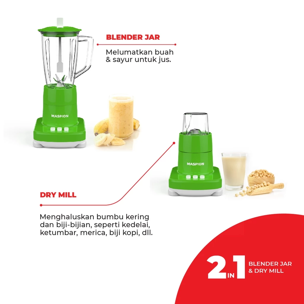 maspion pelumat blender with dry miller 1 liter mt 1272 pl garansi resmi original
