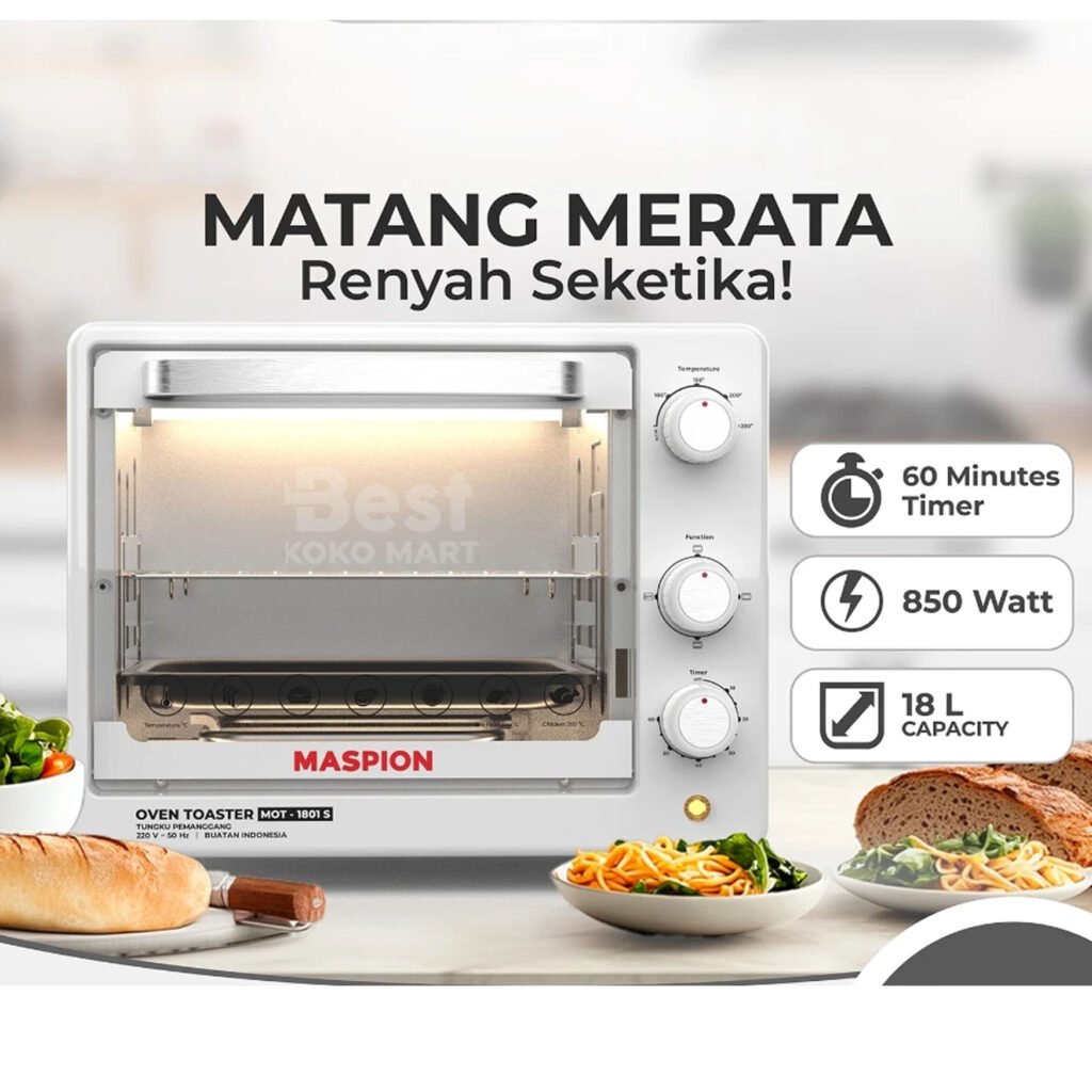 maspion oven toaster tungku pemanggang 18 liter mot 1801 s garansi resmi original