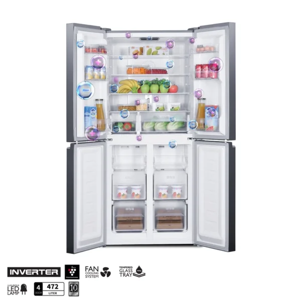 refrigerator 4 door side by side queen compact series sj if50pm ds garansi resmi original