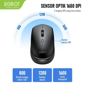 mouse wireless robot m205 2.4g 1600dpi receiver usb untuk pc laptop garansi resmi 1 tahun