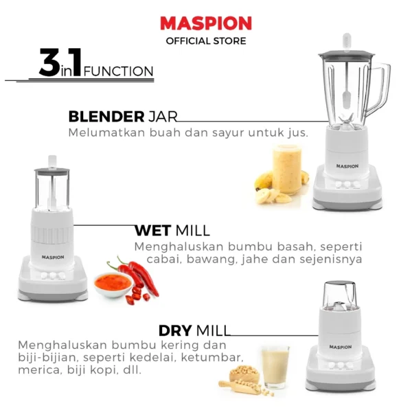 maspion pelumat blender with wet miller and dry miller 1 liter mt 1273 pl garansi resmi original