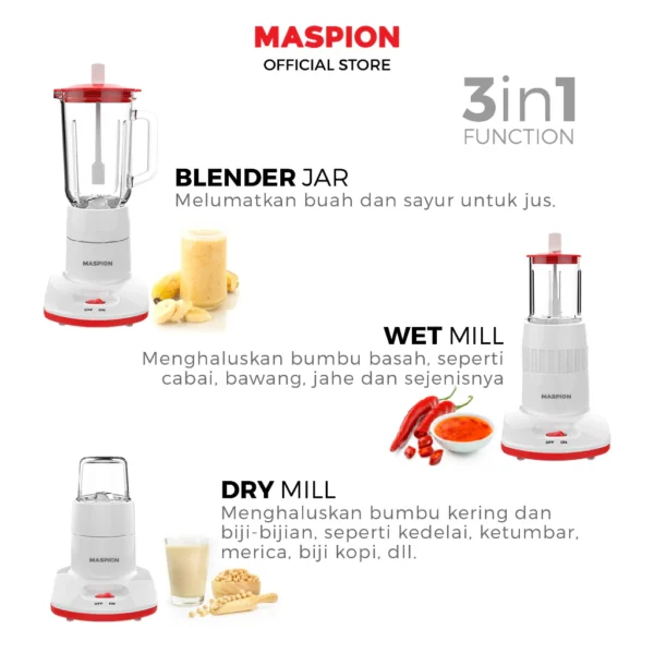maspion pelumat blender with wet miller and dry miller 1 liter mt 1213 garansi resmi original