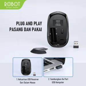 mouse wireless robot m205 2.4g 1600dpi receiver usb untuk pc laptop garansi resmi 1 tahun