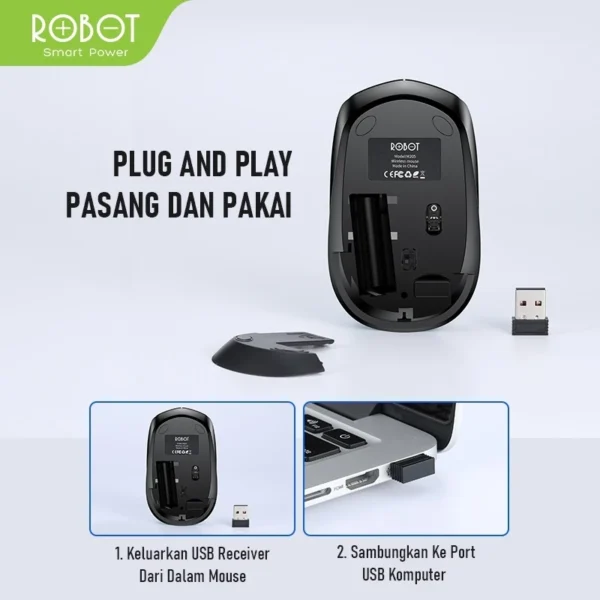 mouse wireless robot m205 2.4g 1600dpi receiver usb untuk pc laptop garansi resmi 1 tahun