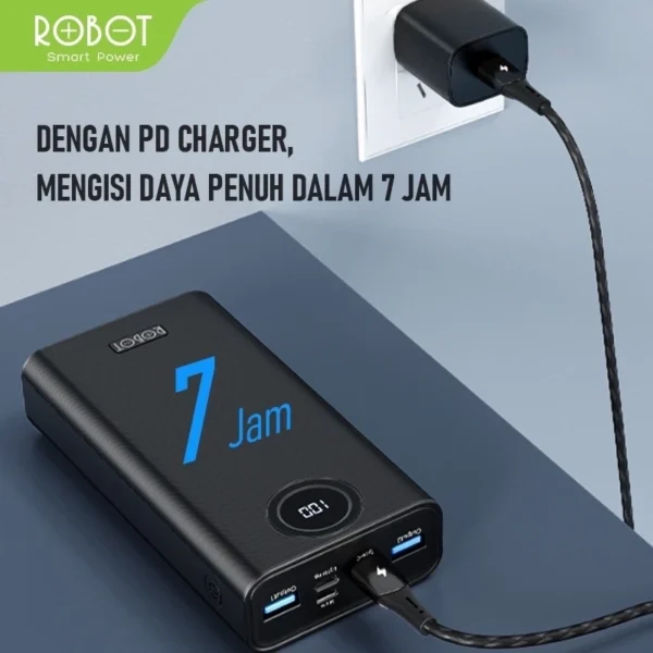 robot power bank 20000mah rt23 quick charging 3 port input & output digital display grnsi resmi