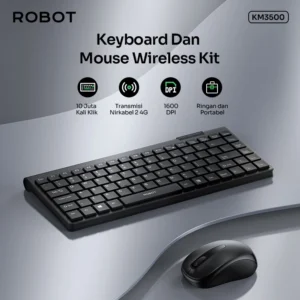 robot portable mini wireless set combo keyboard and mouse km3500 original garansi 1 tahun