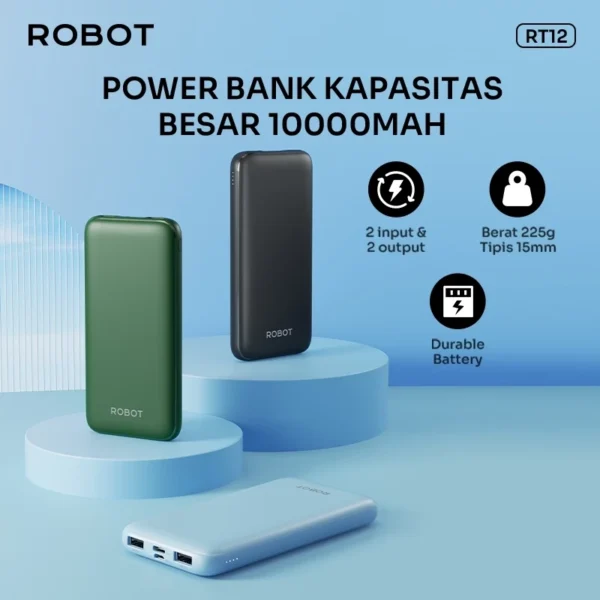 robot powerbank rt12 (upgrade dari rt180) 10000 mah dual input output slim original garansi 1 thn