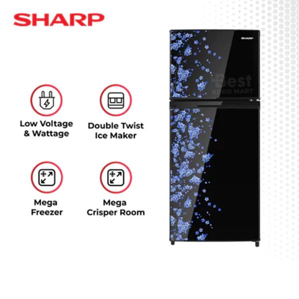 sharp kulkas 2 pintu 172 liter sj 195md sb (sakura blue) garansi resmi original