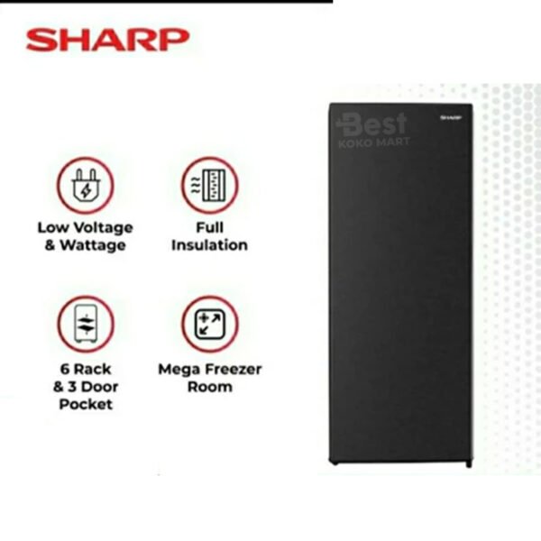 sharp fjm 186a hs standing freezer berdiri 6 rak 158 l garansi resmi orioginal