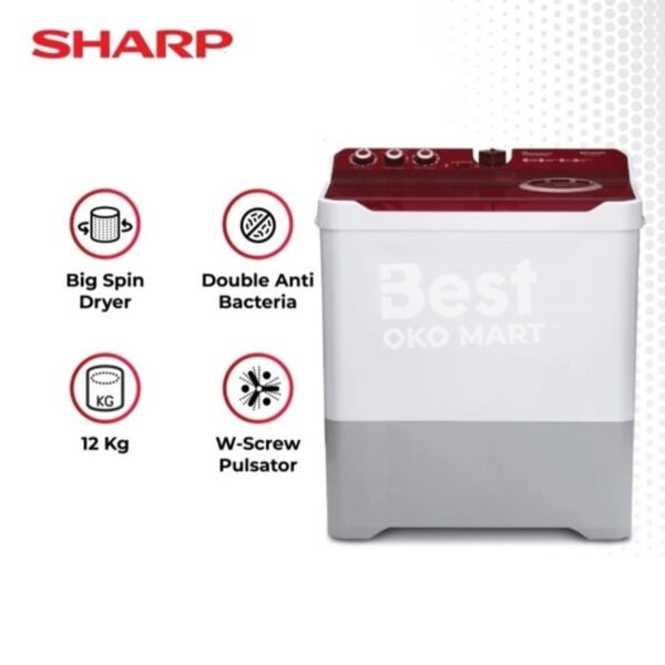 mesin cuci sharp es t1290wa bl pk 12 kg 2 tabung 1290wa twin tube garansi resmi original