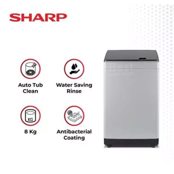 sharp mesin cuci top loading megamouth 8kg es m8000p gg esm8000 garansi resmi original