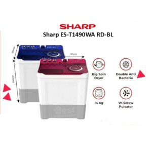 mesin cuci sharp 2 tabung 14kg est1490wa / est 1490wa / est 1490 wa garansi resmi original