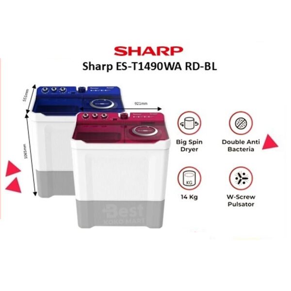 mesin cuci sharp 2 tabung 14kg est1490wa / est 1490wa / est 1490 wa garansi resmi original