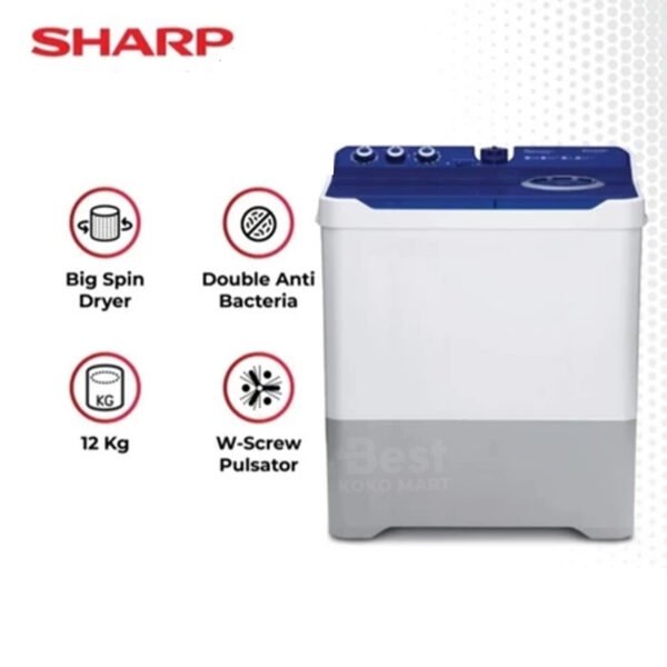 mesin cuci sharp es t1290wa bl pk 12 kg 2 tabung 1290wa twin tube garansi resmi original