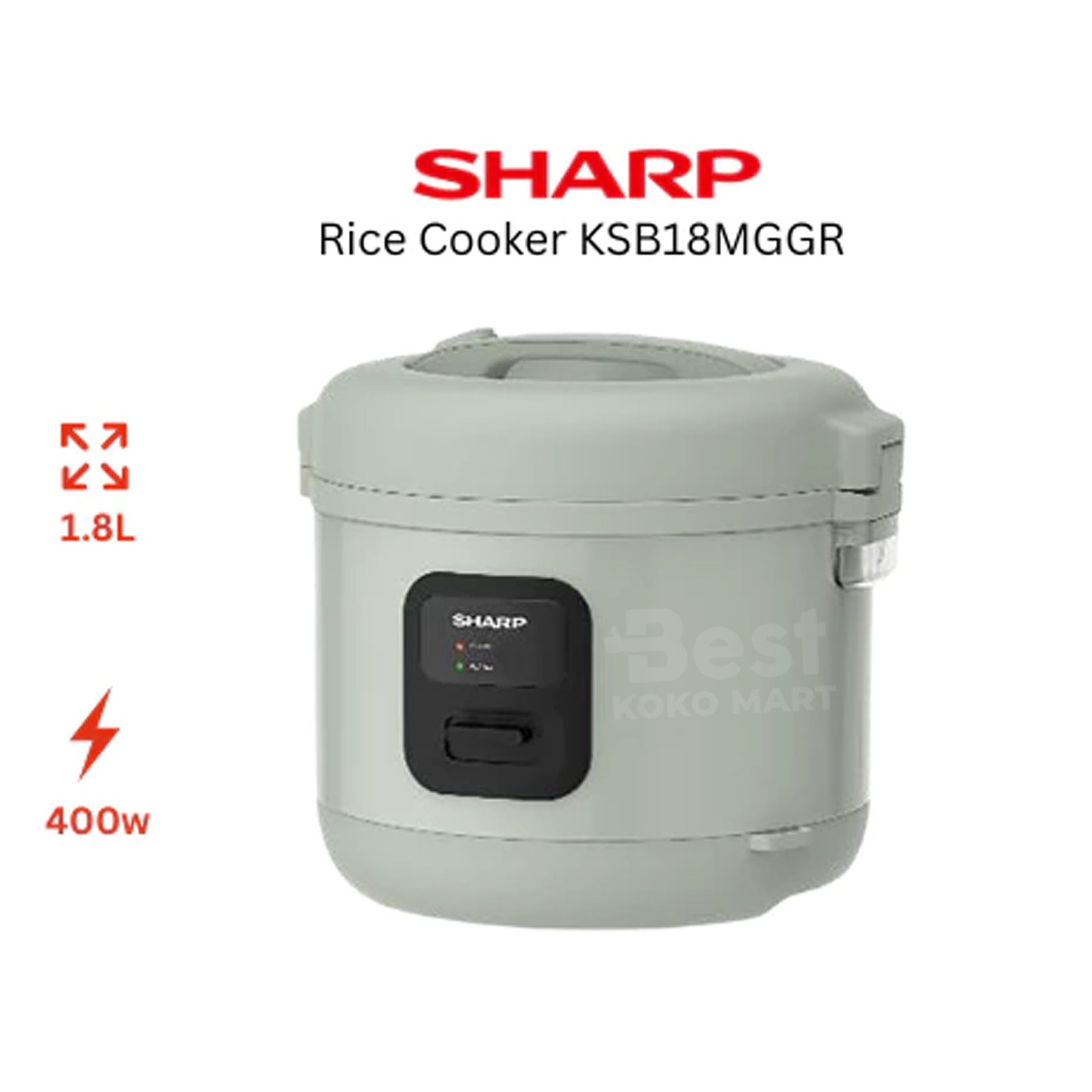 sharp magic com ksb 18 mg gr rice cooker 1.8l cook 400w, warm 77w, green pastel ksb18mggr garansi resmi original