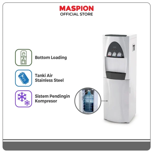 maspion standing dispenser hot cold and normal md 105 bl compressor garansi resmi original