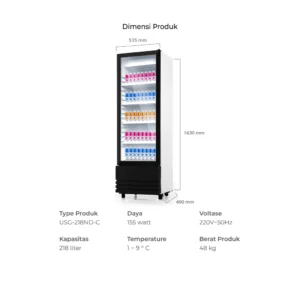 maspion lemari pendingin showcase 218 liter usg 218 nd c garansi resmi original