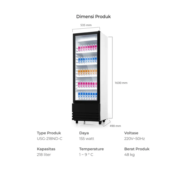 maspion lemari pendingin showcase 218 liter usg 218 nd c garansi resmi original