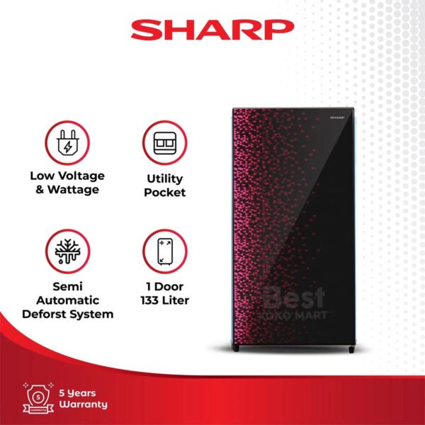 Sharp Refrigerator - Kulkas 1 Pintu 133 L Shine Magneglas Series Red - SJ-X165MG-Red Garansi Resmi Original